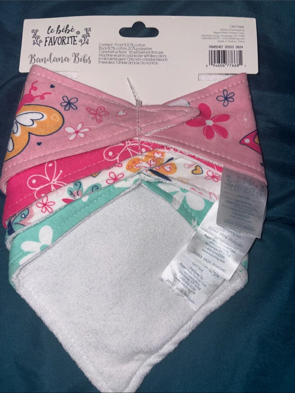 Le Bebe Favorite- Baby Girls' Pink Butterfly 🦋 & Flowers 🌺 Bandana Bibs - 4 Pack